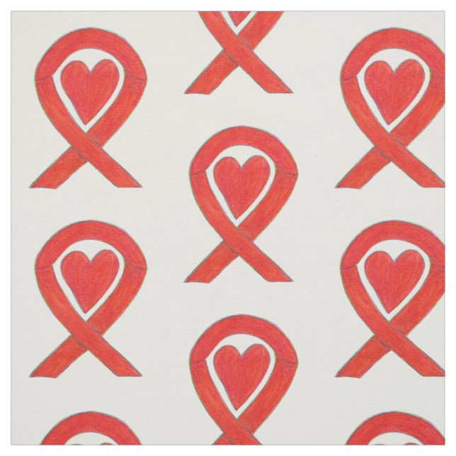 Red Awareness Ribbon Hearts Custom Material Fabric (Swatch)