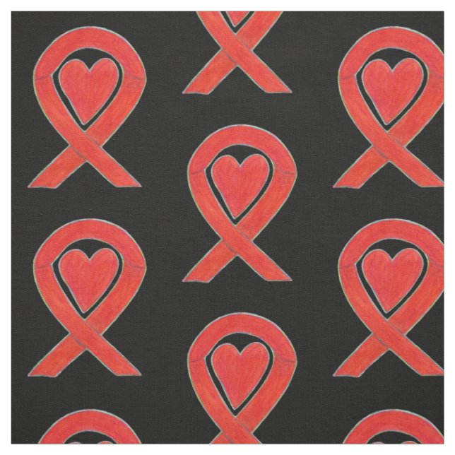 Red Awareness Ribbon Hearts Fabric Art Custom (Swatch)