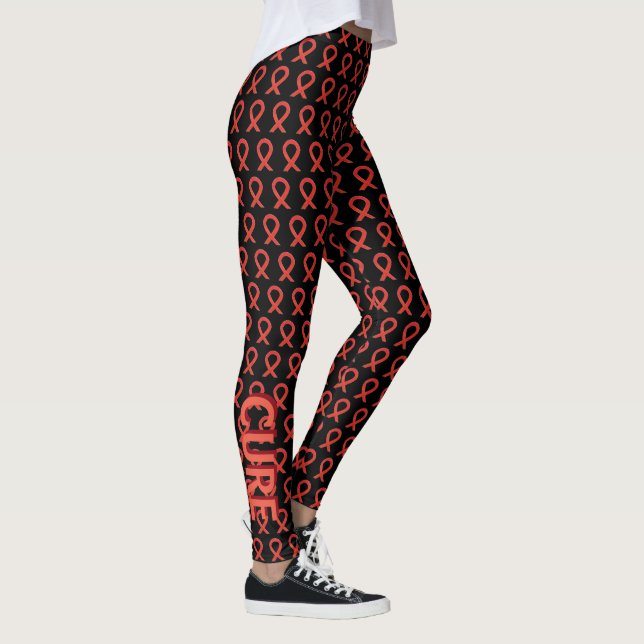 Red Awareness Ribbon Hope and Cure Custom Leggings (Right)