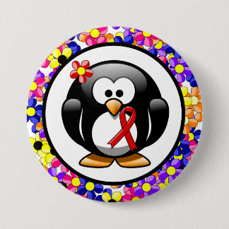 Red Awareness Ribbon Penguin 7.5 Cm Round Badge
