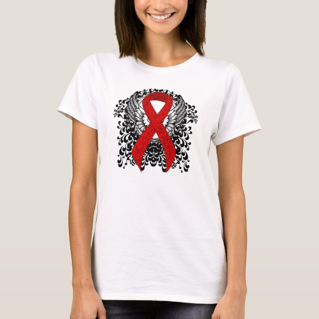 Red Awareness Ribbon with Wings T-Shirt (Front)