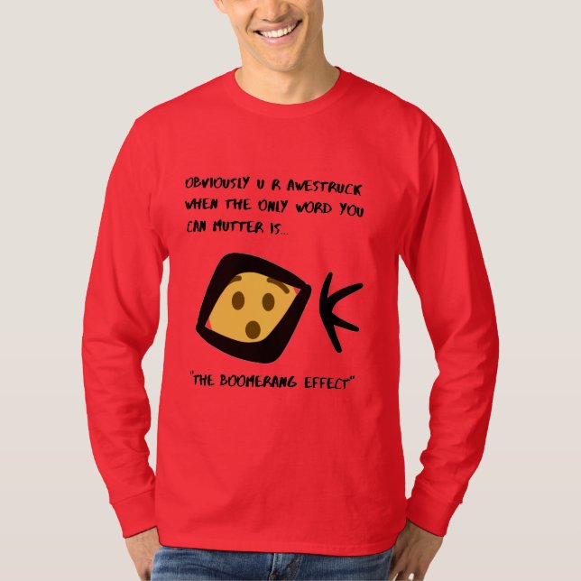 Red 'Awestruck'  Basic Long Sleeve Boomeranged T-Shirt (Front)