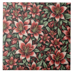 Red Aztec Lily Pattern Tile