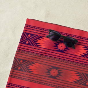 Red aztec pattern   beach towel