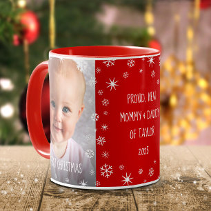 Red Baby 1st Christmas 2 Photo New Mom and Dad Mug