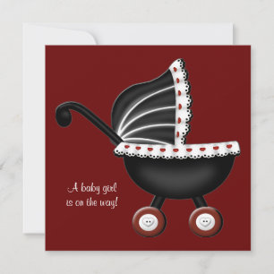 Red Baby Carriage Baby Girl Shower Invitation