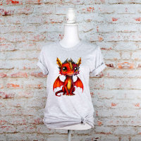 Red Baby Dragon With Golden Horns and Big Eyes