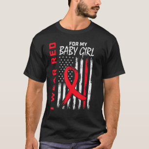Red Baby Girl Daughter Heart Disease US Flag Match T-Shirt