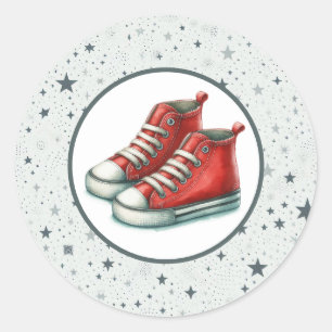 Red Baby High Tops Baby Shower Classic Round Sticker