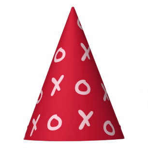 Red & Baby Light Pink X O XO XO's Trendy Cute Party Hat