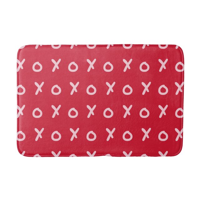 Red & Baby Pink X O XO XO's Trendy Cute Bath Mat (Front)