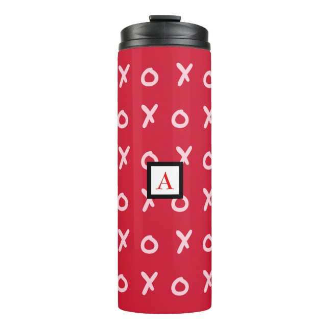 Red & Baby Pink X O XO XO's Trendy Cute Thermal Tumbler (Front)