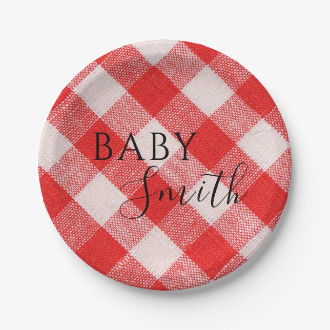 Red Baby Q Baby Shower Barbecue BBQ Paper Plate (Front)