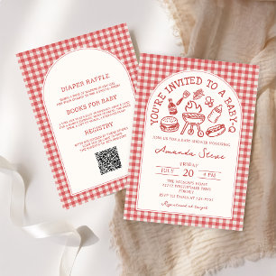 Red Baby Q Backyard BBQ Baby Shower Invitation