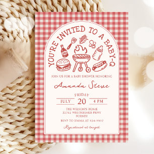 Red Baby Q Backyard BBQ Baby Shower Invitation