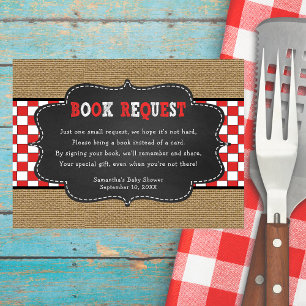 Red Baby Q, BBQ Baby Shower book request card