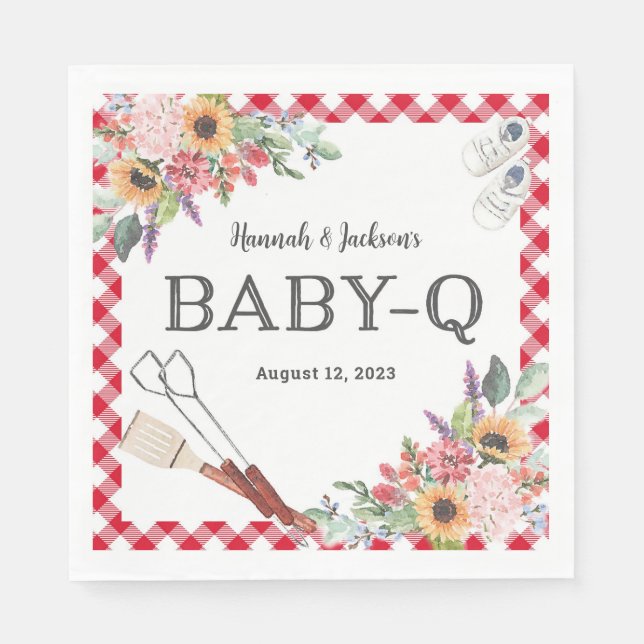 Red Baby-Q Shower Personalised Napkins (Front)