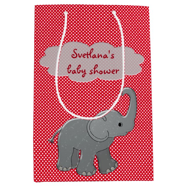 red baby shower elephant medium gift bag (Front)