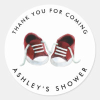 Red Baby Sneakers Baby Shower Sticker, Gift Tag