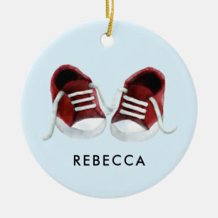 Red Baby Sneakers Ornament, Christmas Gift Tag Ceramic Tree Decoration