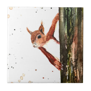 Red Baby Squirrel watercolor Animal Wildlife Tile