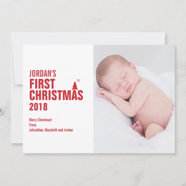 Red Baby's First Christmas Photo Card (Front)