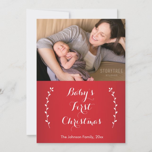 Red Baby's First Christmas Photo Cards (Front)