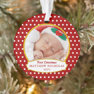 Red Baby's First Christmas Photo Ornament