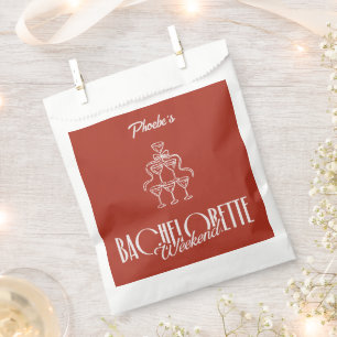 Red Bachelorette Weekend Wine Glasses Doodle Favour Bags