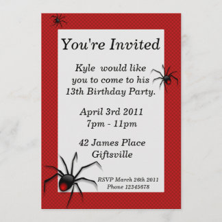 Red Back Spider Birthday Party Invitation