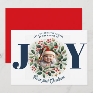Red back Watercolor Mistletoe wreath Bundle of JOY Holiday Card