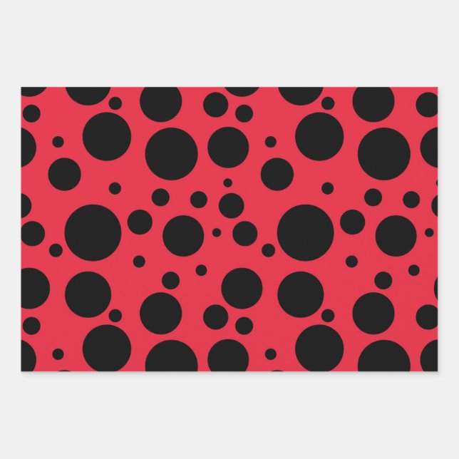 Red background and black dots pattern  wrapping paper sheet (Front)