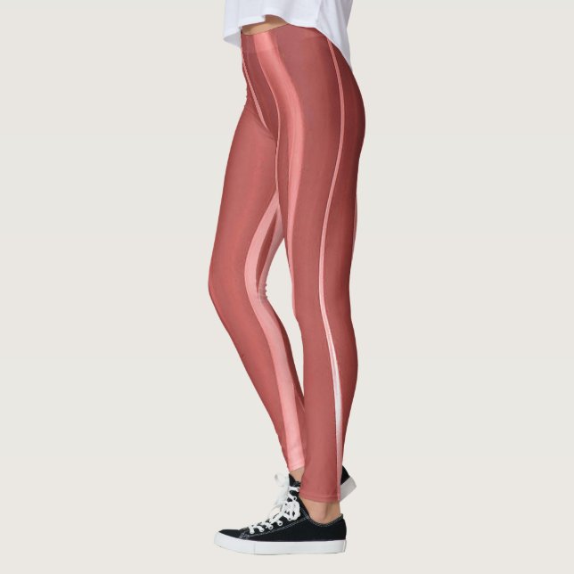 Red Background And White Wavy stripes Leggings (Left)