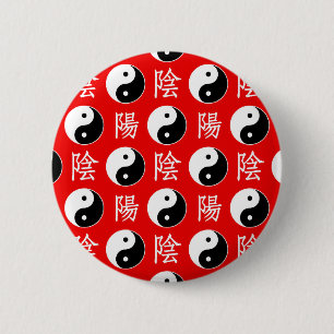 Red Background Chinese Yinyang Pattern 6 Cm Round Badge