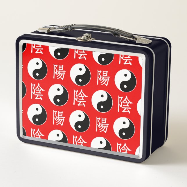 Red Background Chinese Yinyang Pattern Metal Lunch Box (Front)