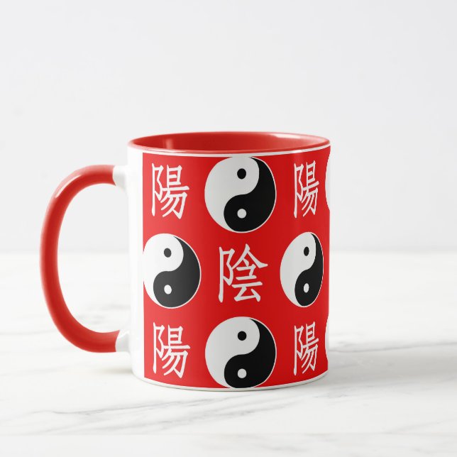 Red Background Chinese Yinyang Pattern Mug (Left)