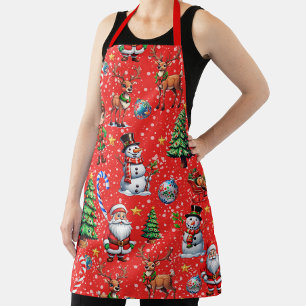 Red Background Christmas Decorative Pattern Apron
