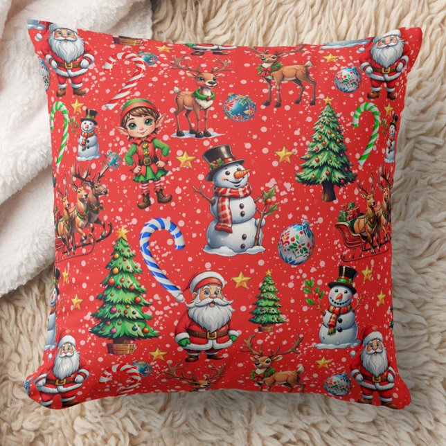 Red Background Christmas Decorative Pattern Cushion (Creator Uploaded)