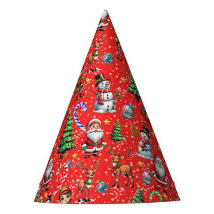 Red Background Christmas Decorative Pattern Party Hat