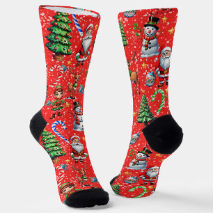 Red Background Christmas Decorative Pattern Socks
