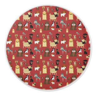 red background dogs pattern ceramic knob