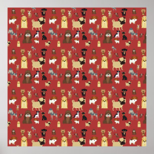 red background dogs pattern poster
