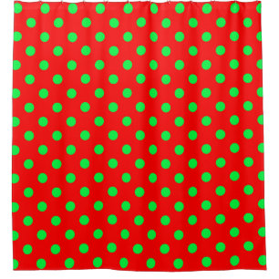 Red Background Green Polka Dots Design  Shower Curtain