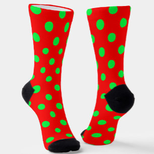 Red Background Green Polka Dots Design  Socks