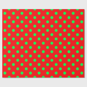 Red Background Green Polka Dots Design Wrapping Paper