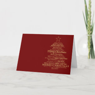 Red Background Merry Christmas Wishing Tree Holiday Card