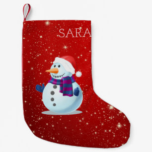 Red background snowflakes Merry Christmas Small Ch Stocking