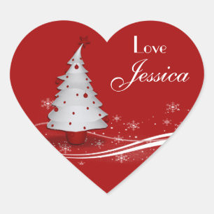 Red Background & White Christmas Tree Gift Tag