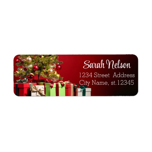 Red Background With Decorative Christmas Tree  (Front)