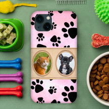 Red background with paws, custom pet photo